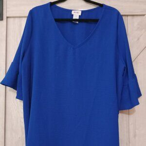 BIBI- ROAYL BLUE RUFFLE BELL SLEEVE V NECK TOP/BLOUSE- NWT-SIZE XL